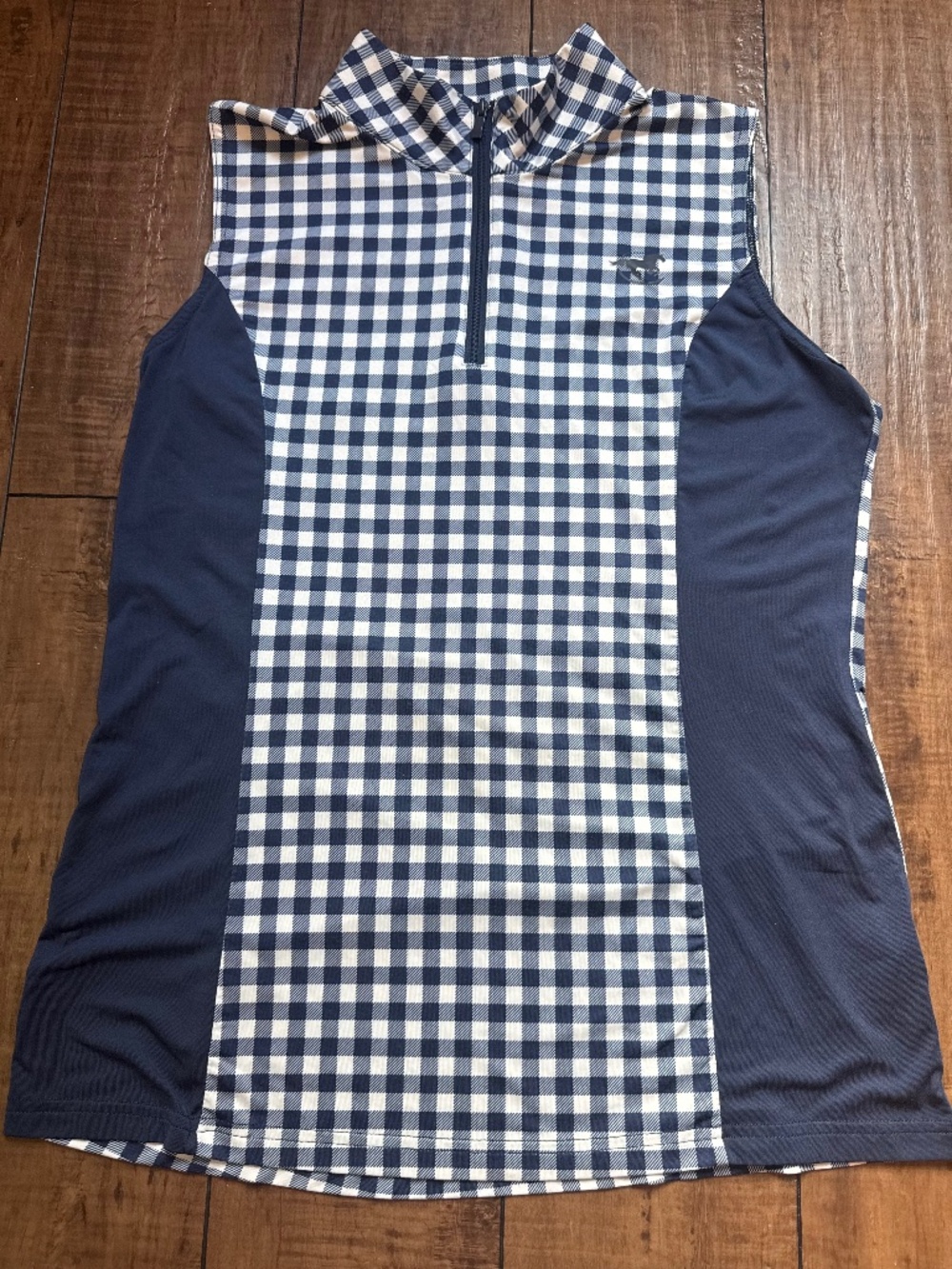 SmartPak Navy Gingham Sleeveless Quarter Zip Riding Shirt | Women's Medium